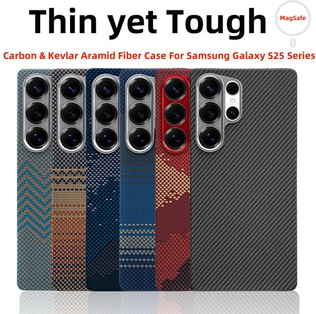 DIXSG Aramid-Hülle aus 600D Kevlar für Samsung Galaxy S25 Ultra S25+ S25 S26 Ultra S26+ S26, magnetische Hartschale, Schwarz - Bild 1