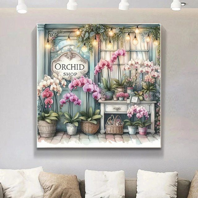 Potdemiel DIY Diamantmalerei Set Orchidee und Landschaft mit runden Mosaiksteinen für Kinder - Bild 1