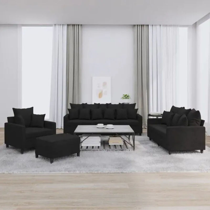 4-tlg. Sofagarnitur mit Kissen von vidaxl in Schwarz aus Samt und Metall im modernen Design - Bild 1