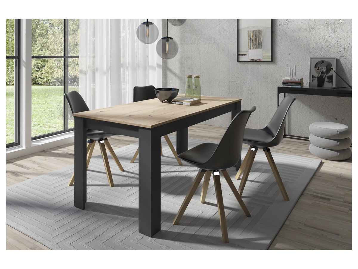 byLIVING Tischgruppe mit Esstisch und 4 Stühlen in Anthrazit und Eiche, Modernes Design für Esszimmer und Küche, B/T/H: 160 x 90 x 75 cm - Bild 2