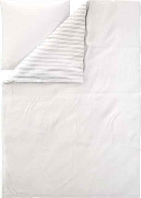 LIVARNO Mako-Satin Bettwäsche aus Baumwolle und Viskose, Weiß, Bettbezug 135 x 200 cm und Kissenbezug 80 x 80 cm - Bild 1