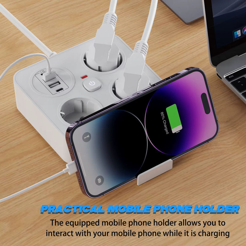 Steckdosenleiste mit Europäischem Stecker und Überspannungsschutz, 3 AC-Steckplätze, 2 USB-A und 2 USB-C Anschlüsse, 13A 250V 3250W mit Schalter - Bild 4