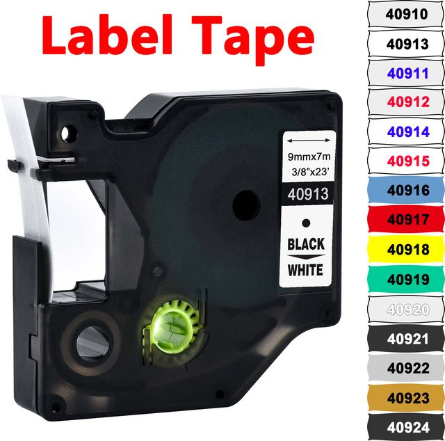 AIVE Etikettenband kompatibel mit Dymo Labelmanager LM160 210D 280 450D, Breite: 9 mm, Farbe: Schwarz auf Weiß, Thermoband aus Kunststoff - Bild 1