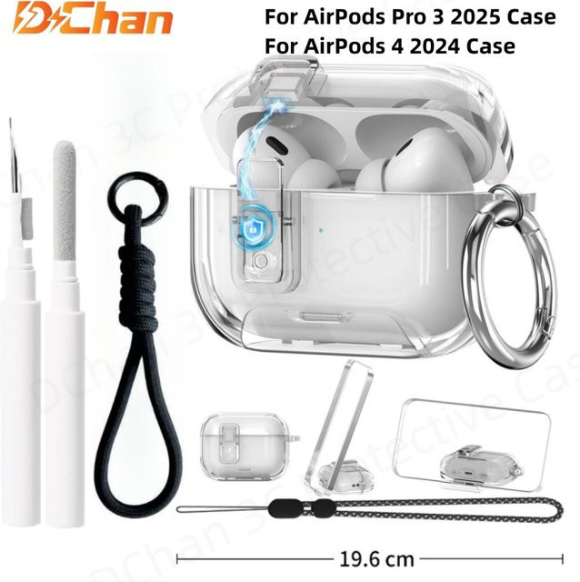 Magnetische Schutzhülle für Apple AirPods Pro 3 in Transparent mit Fallschutz und Schlüsselband - Bild 1
