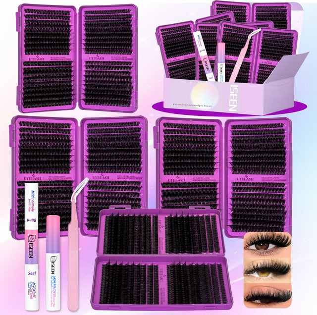 ISEEN Wimpern-Cluster-Set, 3D Faux Mink, DIY Wimpernverlängerungs-Kit mit Kleber & Versiegelung, Unisex - Bild 1