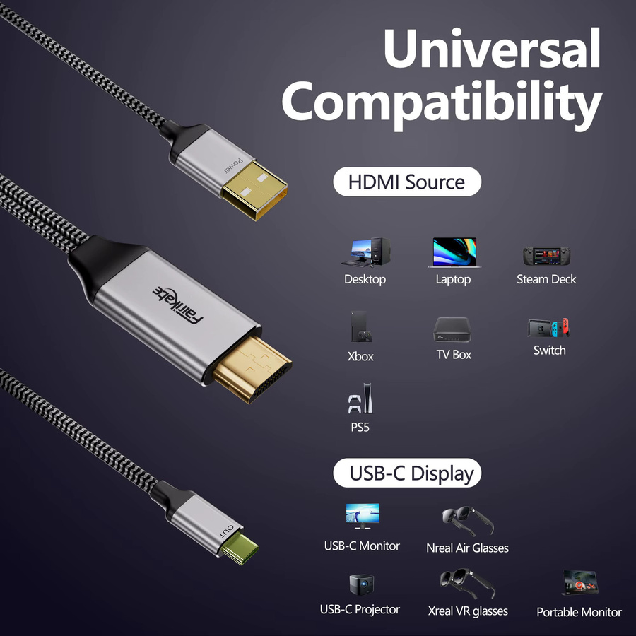 Fairikabe HDMI auf USB-C Adapterkabel für Xreal Air und Nreal Air, 4K60Hz, 2 m Länge - Bild 5