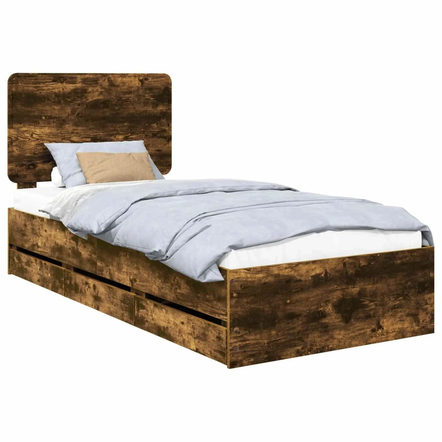 vidaXL Bettrahmen aus Holz in Farbe Brauch/Raucheiche mit Schubladen B/T/H: 100 x 200 cm - Bild 2