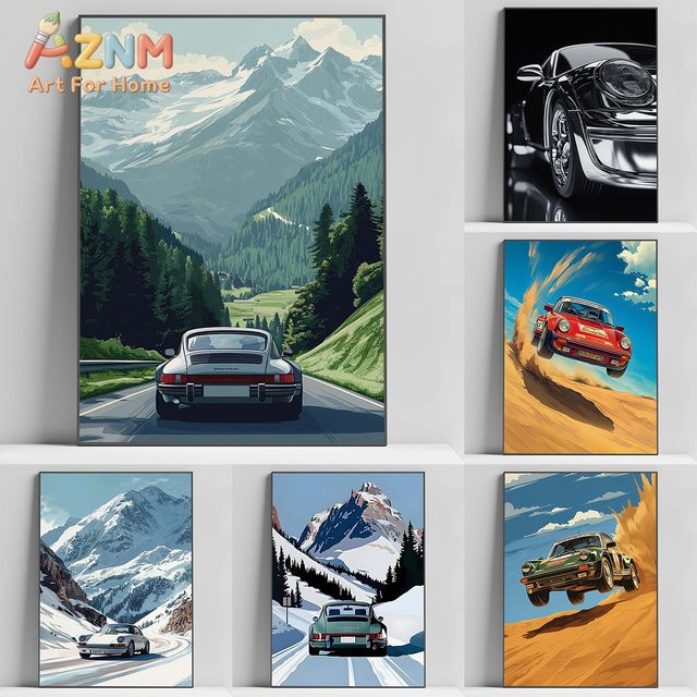 Retro Alpine Drive Poster Rastar Leinwandgemälde Wandkunst in Mehrfarbig - Bild 1