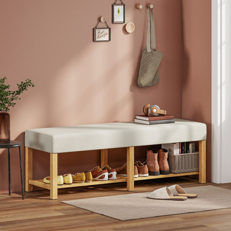 HOMCOM Schuhbank mit Sitzfläche und Stauraum in Cremeweiß, Skandinavisches Design, B/T/H: 140 x 44 x 48 cm - Bild 2