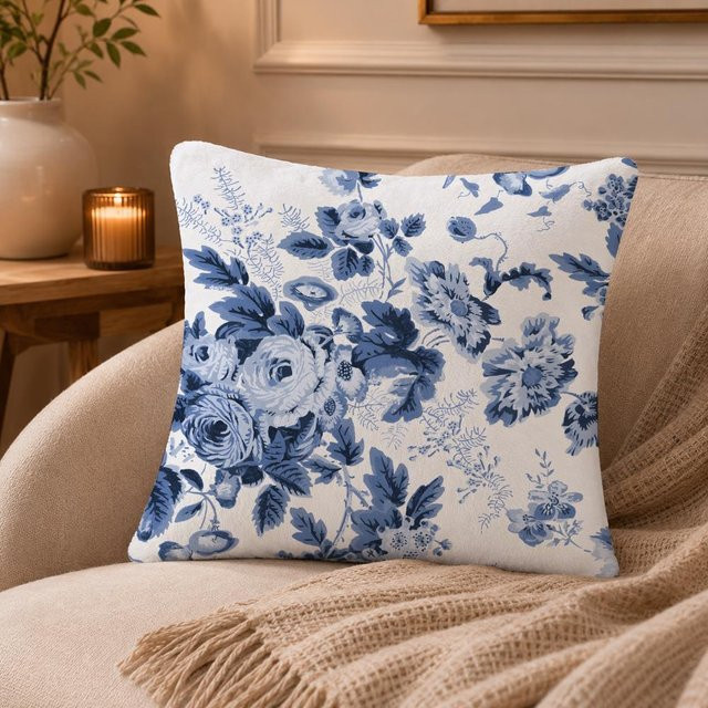 JMG Clothing Kissenbezug aus blau-weißem Plüsch mit orientalischem Porzellan-Design, B/B/H: 50 x 50 x 1 cm - Bild 1
