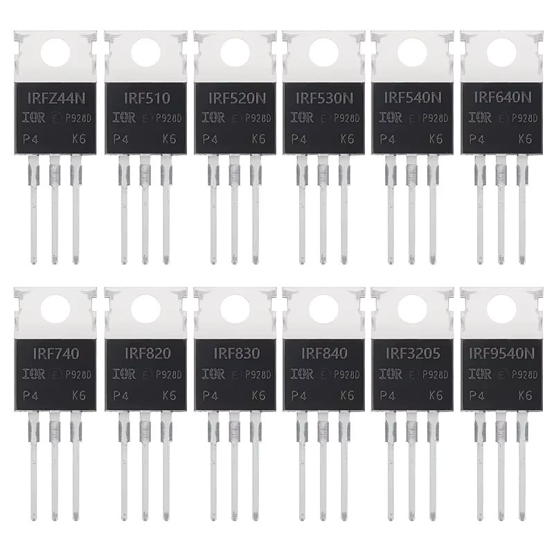 AUKENIEN Mosfet-Transistor-Kit mit 60 Stück und 12 verschiedenen Werten inklusive IRFZ44N, IRF510N, IRF540N, IRF640N, IRF740, IRF820, IRF830, IRF840, IRF3205, IRF9540N und TO222 - Bild 2
