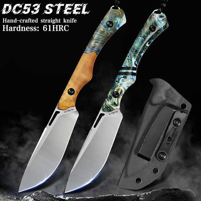 ALVELY DC53 Outdoor-Messer mit feststehender Klinge aus gehärtetem Stahl in Braun - Bild 1
