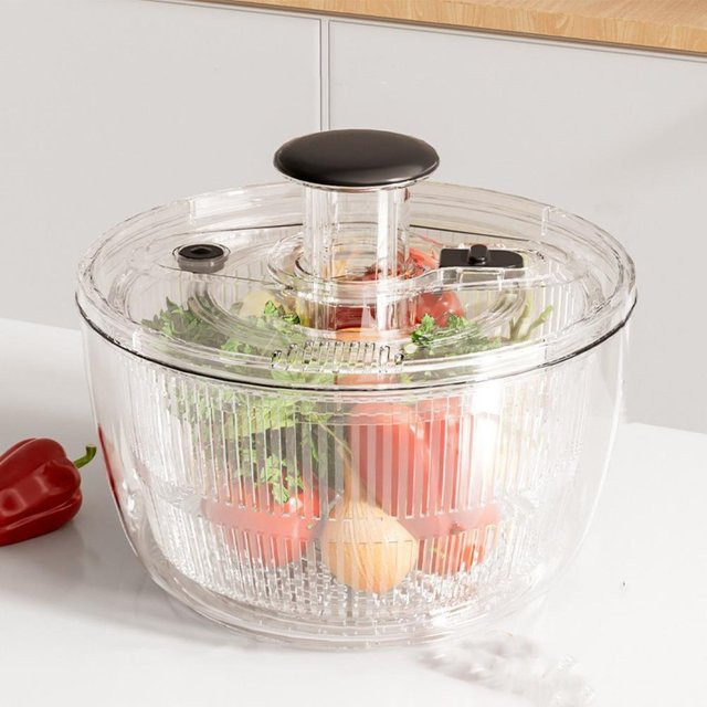 Pig Boutique Salatwäscher und Entwässerungsschleuder aus Kunststoff in Transparent mit großem Abtropfkorb für Obst und Gemüse - Bild 1