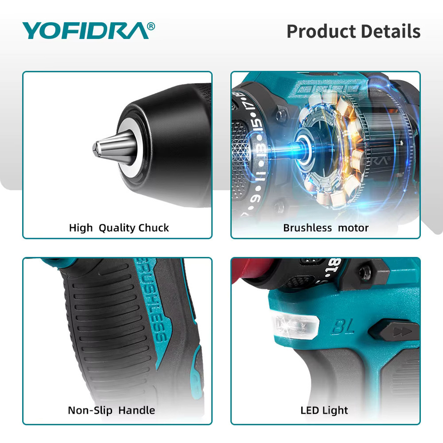 YOFIDRA 2-in-1 Bürstenloser Elektrischer Schlagbohrschrauber und Hammer für Makita LXT Akkus - Bild 3