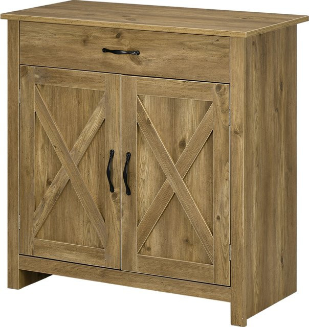 HOMCOM Küchenschrank im Landhausstil mit 2 Türen und Schublade, Buffet oder Sideboard in Holzoptik Braun, B/T/H: 80 x 39,7 x 80 cm - Bild 1