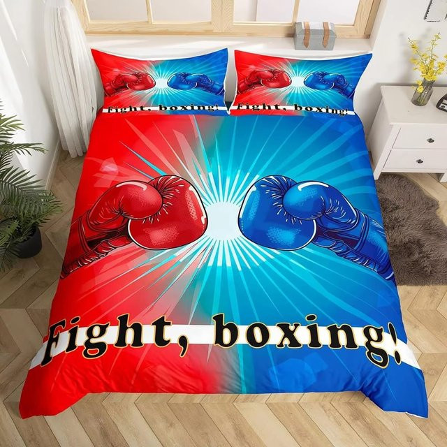 Flylo Einzelbettwäsche-Set Boxhandschuhe für Kinder aus Mikrofaser mit Reißverschluss und 2 Kissenbezügen, Rot, B/H: 100 x 135 cm - Bild 1