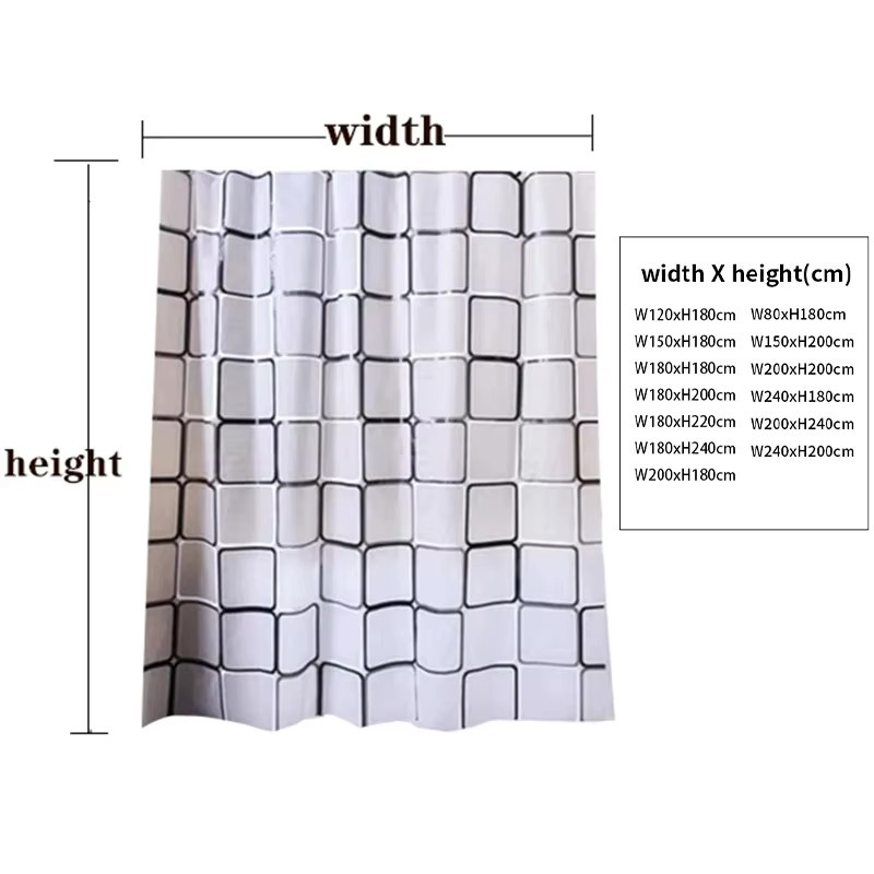 Wasserdichter und schimmelresistenter Duschvorhang aus PEVA in Weiß mit modernem Grafikdruck und Haken, B/H: 150 x 180 cm - Bild 3