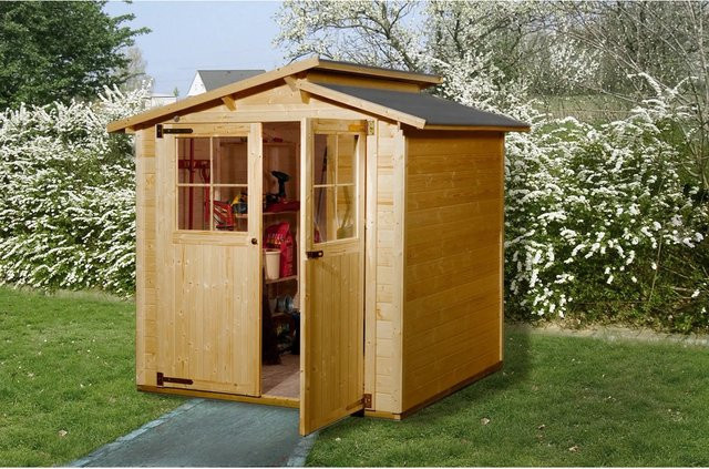 Weka Holz-Gartenhaus mit Satteldach in Eiche Hell lasiert - Bild 1