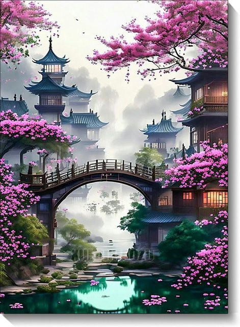 QIZITENG DIY Architektur Landschaft Muster Diamant Malerei Set, Bunt / Mehrfarbig - Bild 1