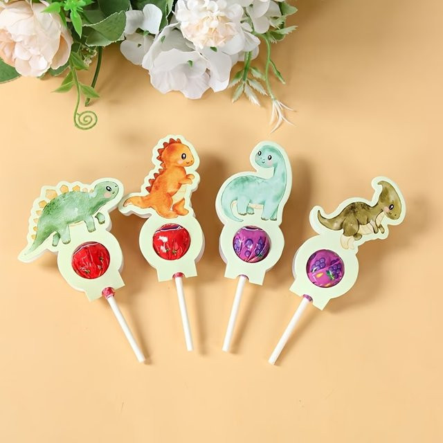 24 Stück Aquarell-Dinosaurier-Lollipop-Papierkarten von OURFETE in Mehrfarbig für deine Jurassic-Geburtstagsparty-Dekoration - Bild 1