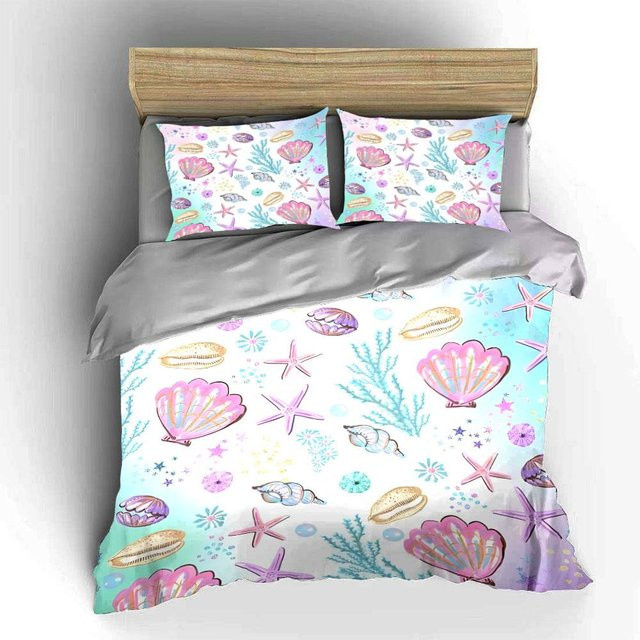 Dreiteiliges Bettwäsche-Set mit Meeres-Motiv Muschel und Seestern in Multicolour, Material Mikrofaser, B/H: 180 x 210 cm - Bild 1