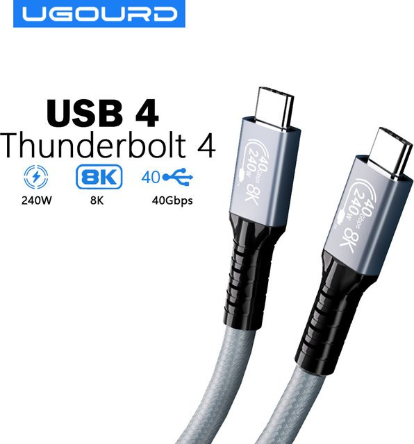 UGOURD USB4 Kabel mit 40Gbps und 240W in Grau, Thunderbolt 4 auf USB-C Typ C Datenkabel für EGPU und schnelle Ladefunktion - Bild 1
