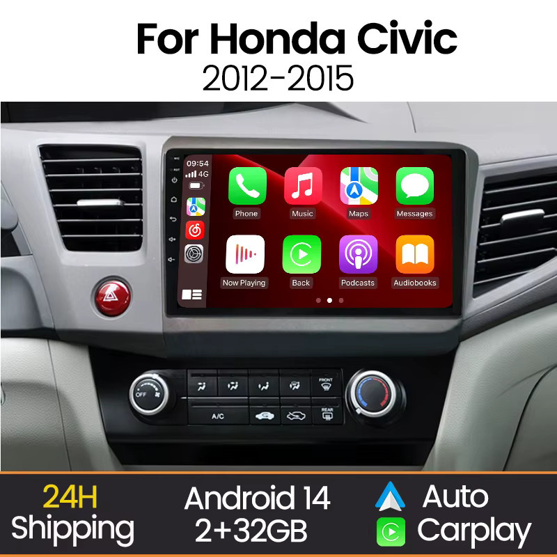 STRONGNAVI Multimedia Autoradio mit 9 Zoll Display für Honda Civic 2012-2015, kabelloses Android Auto und Apple CarPlay, Schwarz - Bild 2