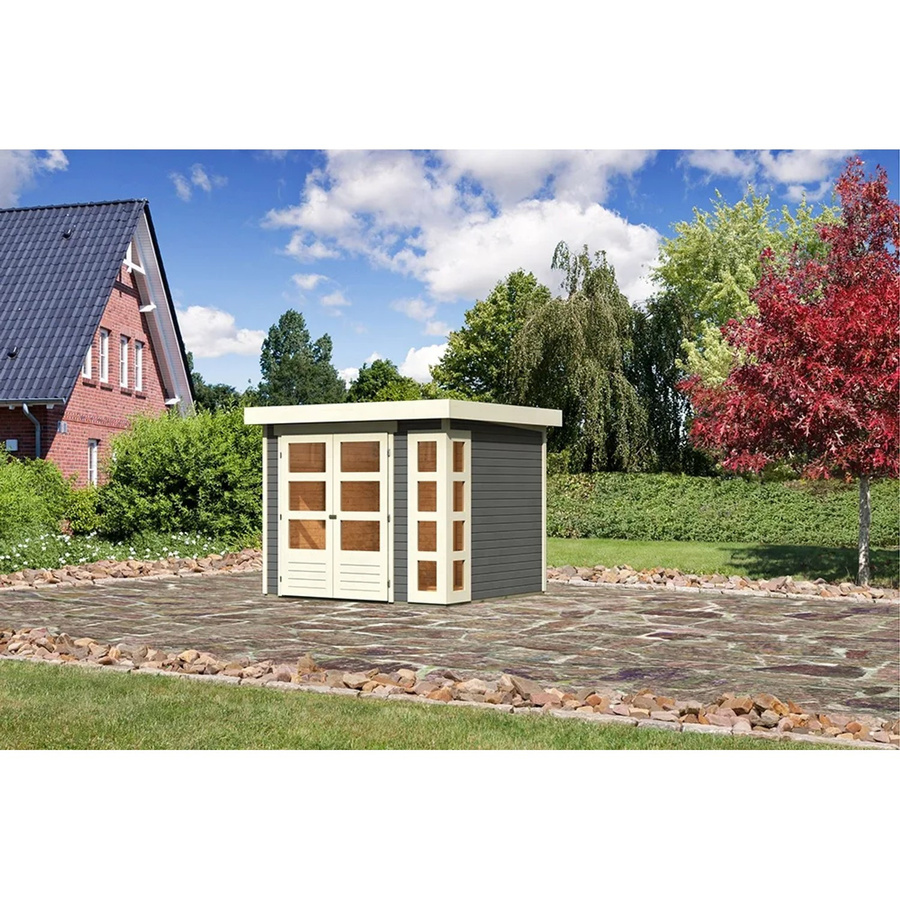 Karibu Holz-Gartenhaus Sölve in Terragrau mit Flachdach und modernem Design, B: 238 cm, T: 213 cm, H: 211 cm - Bild 2