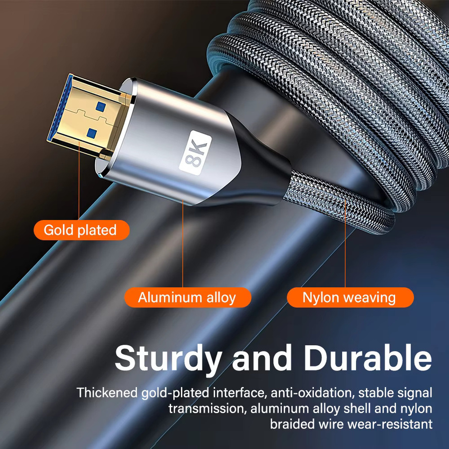 Ultra High Speed HDMI Kabel für Xiaomi TV Box und PS5, 8K@60Hz, 48 Gbit/s, eARC und Dolby Vision, Farbe: Grau - Bild 4