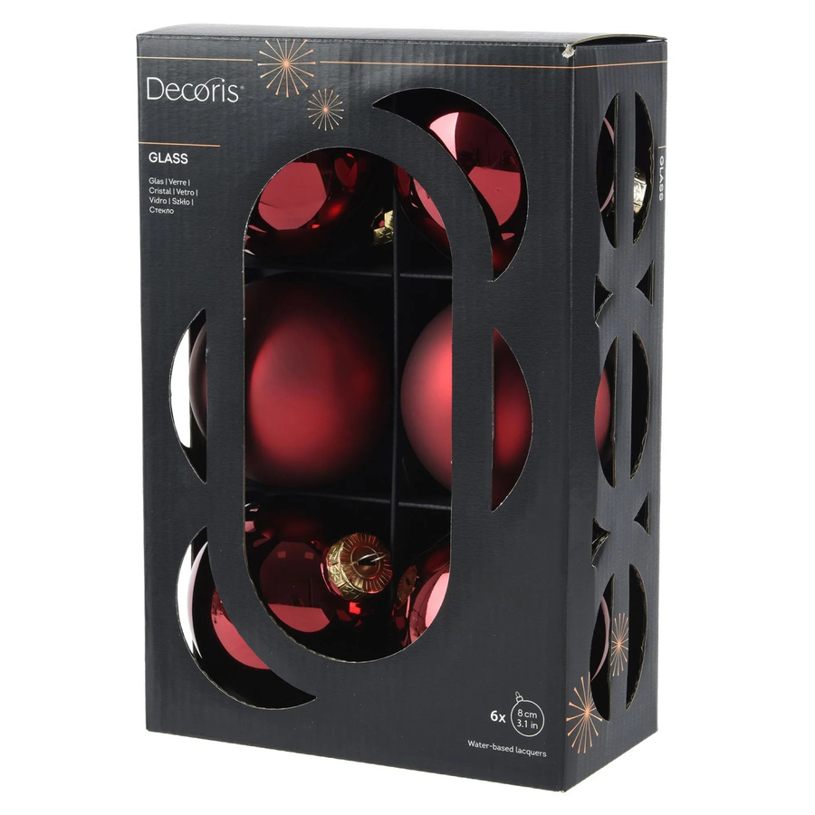 Decoris Weihnachtskugeln aus Glas in Rot, 6-teiliges Set, Durchmesser: 8 cm - Bild 2