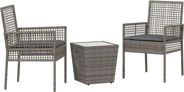 vidaXL Garten Bistro Set 3-teilig aus grauem Poly Rattan für Balkon, Garten und Terrasse - Bild 1