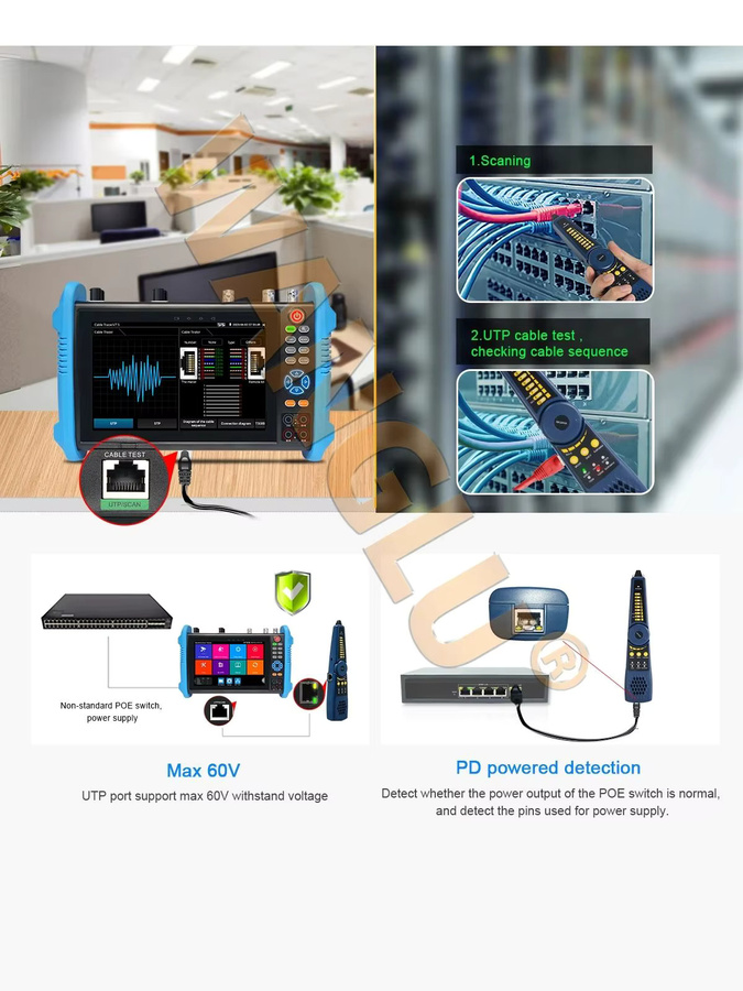 WANGLU 7-Zoll CCTV IPC Kameratester mit 8 MP, H.265, AHD, CVI, TVI, SDI, VGA und HDMI-Eingang für die Sicherheitsüberwachung, Blau - Bild 7