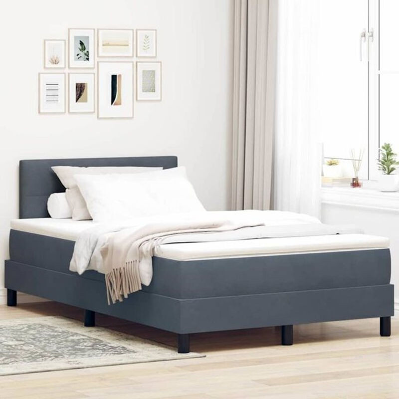 vidaxl Boxspringbett mit Matratze aus Samtstoff in Grau, B/T: 120 x 200 cm - Bild 1