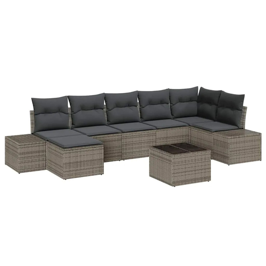 vidaXL 7-teiliges Garten-Sofa-Set aus Poly Rattan mit Kissen in Schwarz und Grau - Bild 2