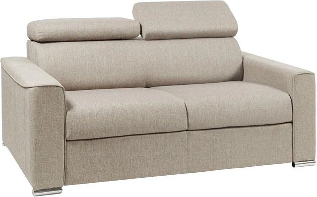 Schlafsofa Vizir von Vente-unique in Beige mit verstellbarer Kopfstütze und Stoffbezug, Breite: 176 cm - Bild 1