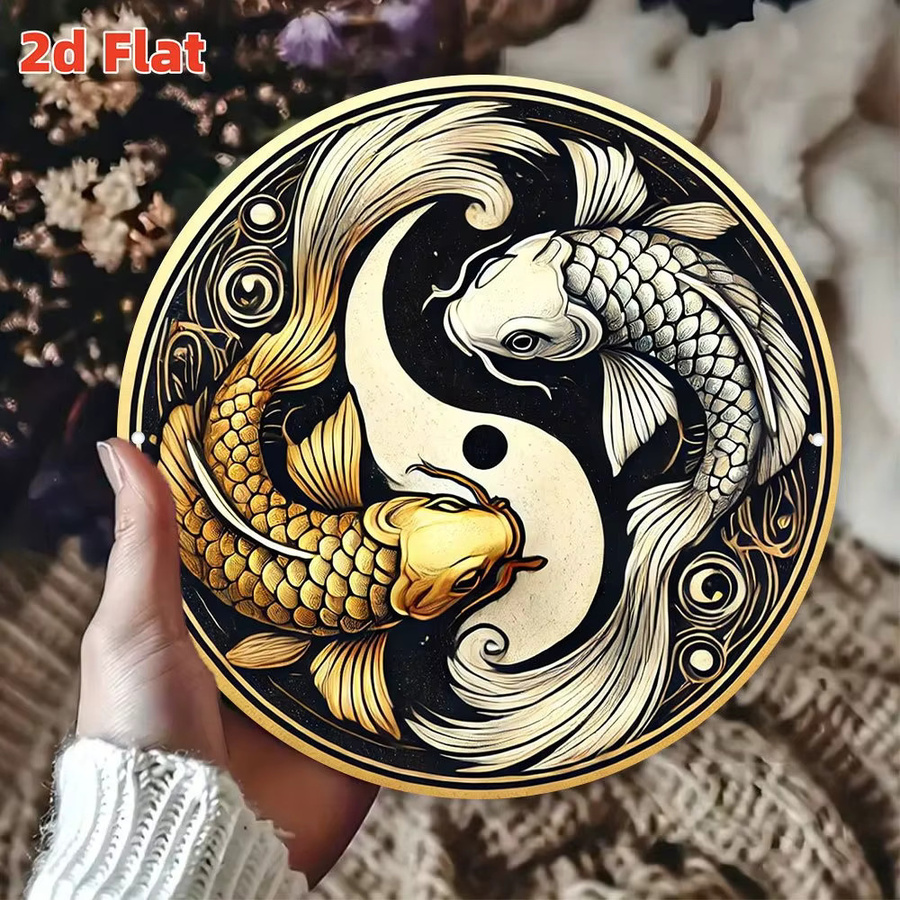 CIFBUY Vintage Yin Yang Tai Chi Metall-Wandkunst in Gold, Schwarz und Weiß - Bild 4