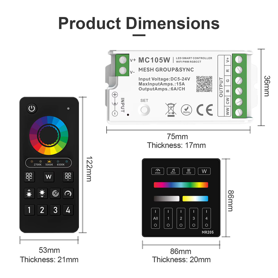 Tuya WiFi Smart LED-Streifen-Controller RGBCCT mit Fernbedienung, dimmbarer SPI LED-Lichtsteuerung für 5-24V, Farbe Weiß - Bild 2