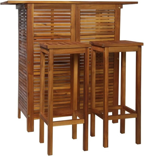 vidaXL Bartisch und Hocker Set 3-teilig aus Akazienholz Massiv in Braun, B/T/H: 105 x 50 x 50 cm - Bild 1