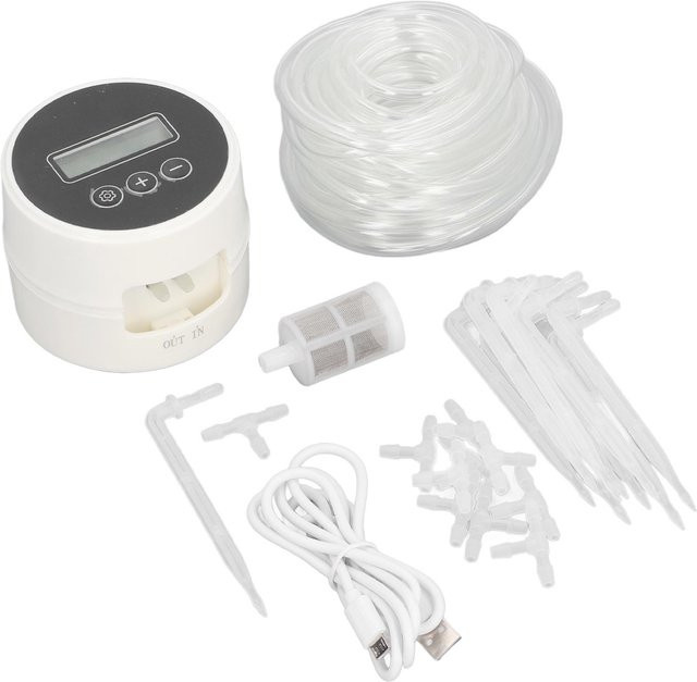 Koogeelife Intelligentes LCD Tropfbewässerungssystem mit digitalem Timer, USB- oder Batteriebetrieb, Weiß - Bild 1