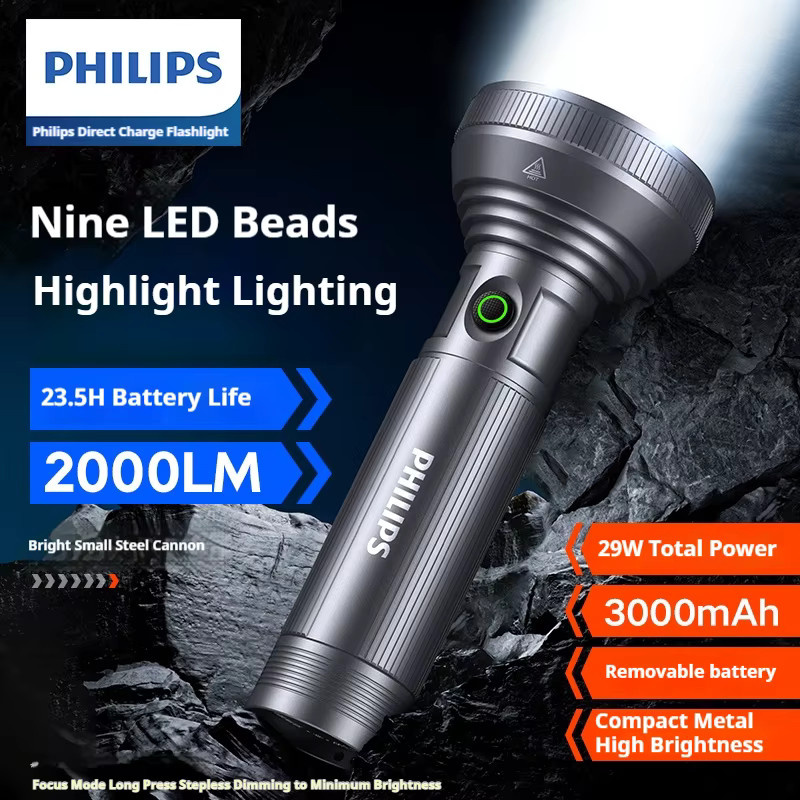 Philips SFL6252 Hochleistungs-LED-Taschenlampe in Schwarz mit 9 Lampenperlen, wiederaufladbare Camping-Taschenlampe aus Aluminium und Kunststoff - Bild 3