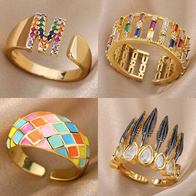 HPTOTMG Ring, Edelstahl, Gold, Zirkonia, Damen, Vintage - Bild 1