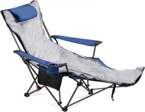 VEVOR Campingstuhl faltbar mit 4 verstellbaren Positionen, Liegestuhl mit Kopfstütze, Fußstütze und Getränkehalter, blau - Bild 1