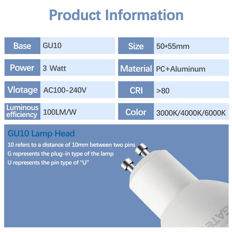 20 Stück LED-Spot GU10 Glühbirnen mit drei Farbtemperaturen, 3 W, Weiß - Bild 3