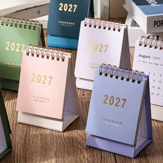 2027 Mini-Schreibtischkalender in Morandi-Farben Blau mit Monatsübersicht für deinen Bürobedarf - Bild 1