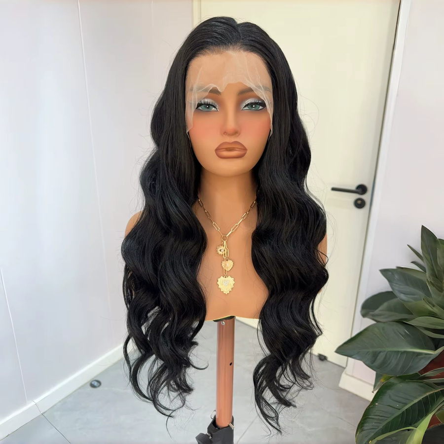 Lu's Wigs Spitzenperücke, schwarz, lang gewellt, Damen - Bild 2