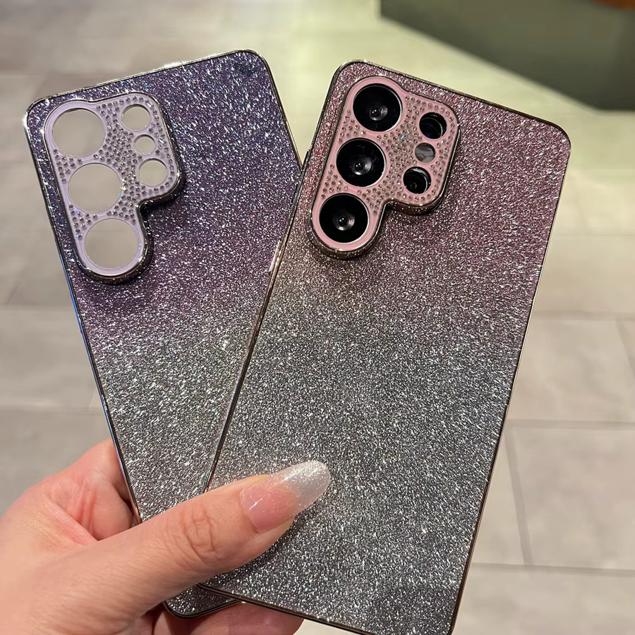 Luxuriöse Glitzer-Farbverlauf-Handyhülle für Samsung in Lila mit Diamant-Linsenschutz - Bild 1