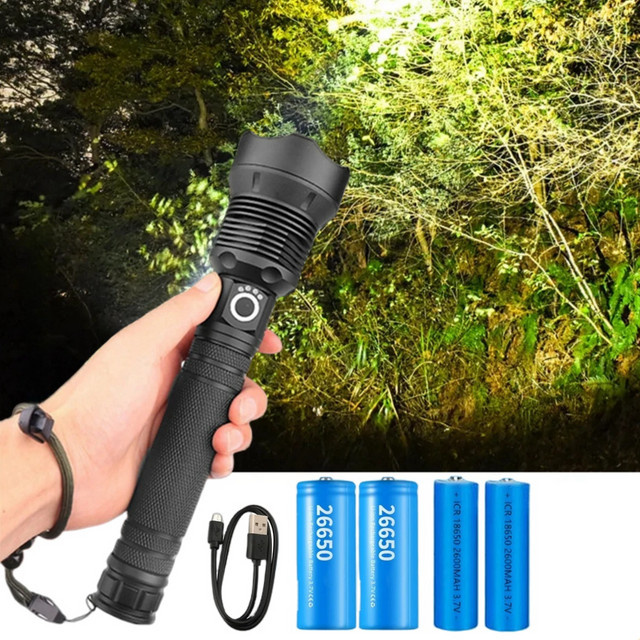 ZPAA Hochleistungs-LED-Taschenlampe XHP70.2 in Schwarz, USB wiederaufladbare taktische Handlampe für Camping und Outdoor - Bild 1