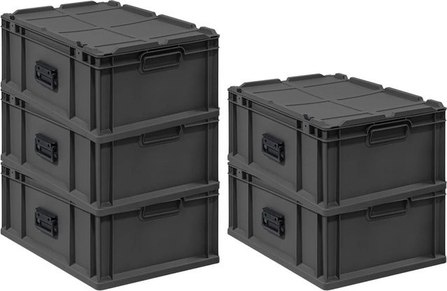 PROREGAL Supersparset 5x Eurobox Nextgen Portable Transportbehälter mit verstärkten Wänden, Schwarz, H x B x T: 23,5 x 40 x 60 cm, 44 Liter - Bild 1