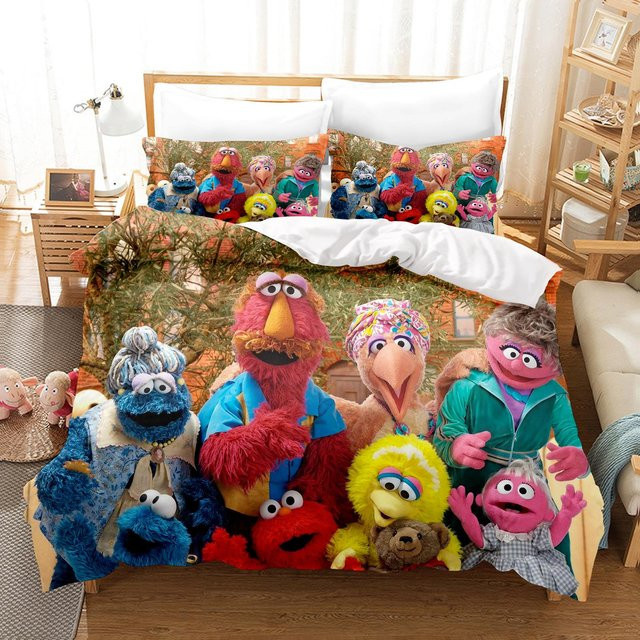 Gu Tao Sesamstraße Anime Bettwäsche-Set aus Polyester, 3-teilig, Mehrfarbig, B/H: 228 x 228 cm - Bild 1