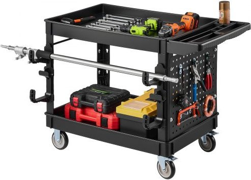 VEVOR Werkstattwagen aus Kunststoff in Schwarz mit 2 Ebenen, Pegboard und 250 kg Tragkraft, B/T/H: 114 x 61 x 84 cm - Bild 1